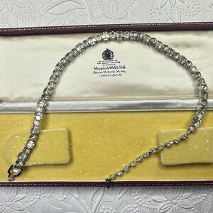 Vintage Eisenberg Ice Clear Rhinestone Tennis Necklace Silver Tone Box Clasp